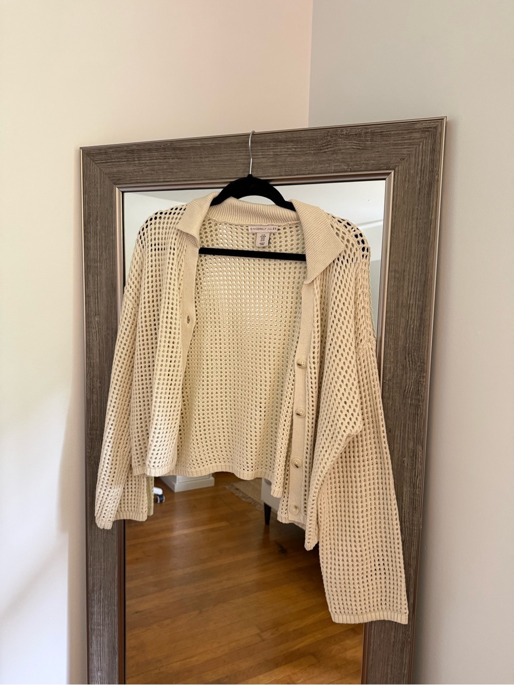 Sincerly Jules Open-Knit Cream Button-Front Cardigan